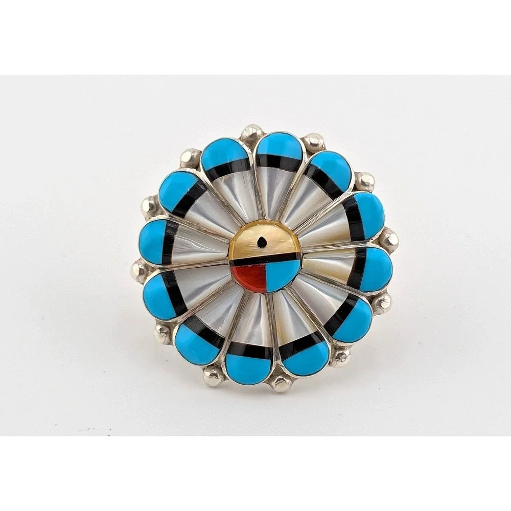 Zuni Cluster Ring sz 6.75 Handmade Women's Southwest Pueblo Signed Jewelry